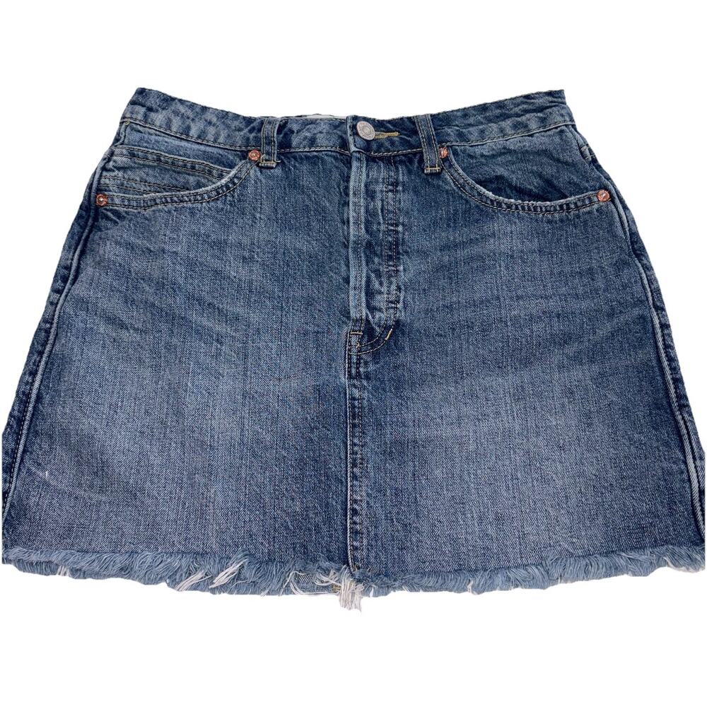 We The Free Women's Distressed Denim Mini-Skirt Button Fly Denim Size 26